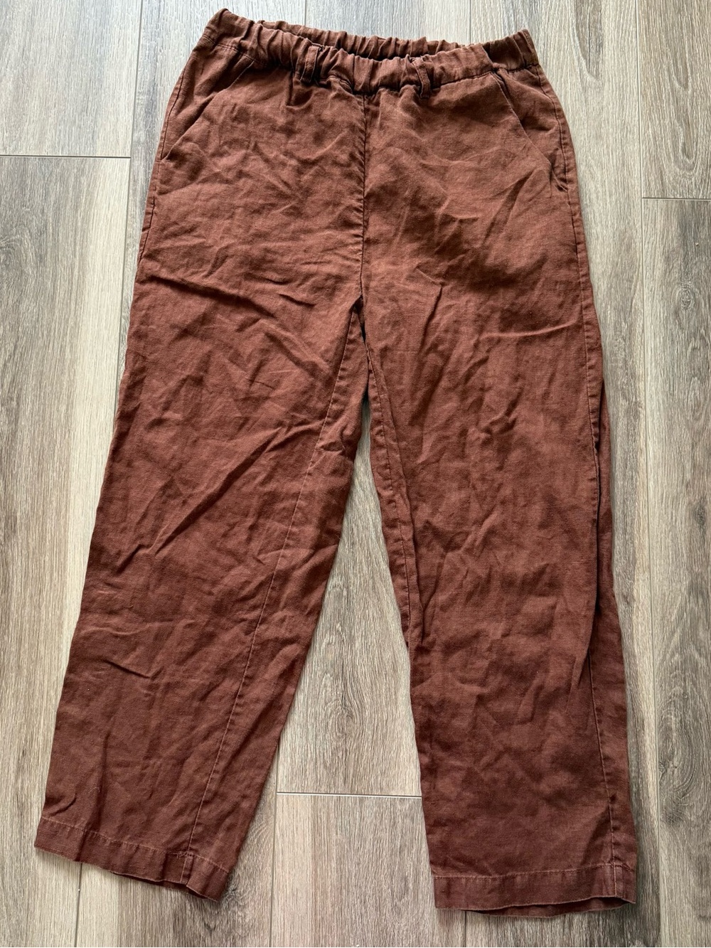 Quince Casual Elastic-Waist Brown 100% Linen Pants size XS